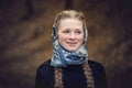 Big portrait of beautiful red-haired girl in scarf Royalty Free Stock Photo