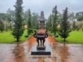 A big pot for Incense sticks at Thien Mu Pagoda on a heavy rain day. Hue, Vietnam Royalty Free Stock Photo