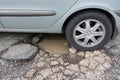 Big pothole caused by freezing and rain in Rome, Italy Royalty Free Stock Photo