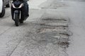 Big pothole caused by freezing and rain in Rome, Italy Royalty Free Stock Photo