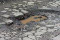 Big pothole caused by freezing and rain in Rome, Italy Royalty Free Stock Photo