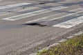 Big pothole, hole on road and green grass Royalty Free Stock Photo