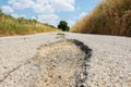 Big pothole on a national road in Sicily caused by landslide, carelessness and abandonment of road maintenance Royalty Free Stock Photo