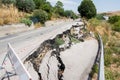 Big pothole on a national road in Sicily caused by landslide, carelessness and abandonment of road maintenance Royalty Free Stock Photo