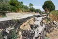 Big pothole on a national road in Sicily caused by landslide, carelessness and abandonment of road maintenance