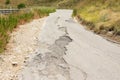 Big pothole on a national road in Sicily by landslide, carelessness and abandonment of road maintenance Royalty Free Stock Photo