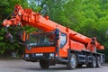 Big Power Mobile Crane on a road and tower crane in construction site Royalty Free Stock Photo