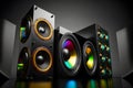 Big and powerful modern sound speakers close up. Audio stereo system. Neural network generated art Royalty Free Stock Photo