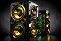 Big and powerful modern sound speakers close up. Audio stereo system. Neural network generated art Royalty Free Stock Photo