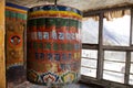 Big prayer wheels in Diskit Monastery or Deskit Gompa for tibetan people and foreign travelers visit and praying and rite rotate