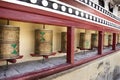 Big prayer wheels in Diskit Monastery or Deskit Gompa for tibetan people and foreign travelers visit and praying and rite rotate