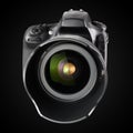 Big professional DSLR camera on black background Royalty Free Stock Photo