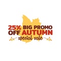 25% big promo autumn special sale typography badge with dry leaf background. element for online shop web, banner, poster, flyer de