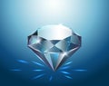 Big pure blue diamond with glitter, vector illustration.