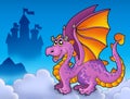 Big purple dragon near castle Royalty Free Stock Photo