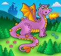 Big purple dragon with old castle Royalty Free Stock Photo