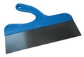 Big putty knife with blue handle on a white background isolated