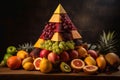 Big pyramid of different fresh juicy tasty fruits, AI Generated Royalty Free Stock Photo