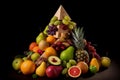 Big pyramid of different fresh juicy tasty fruits, AI Generated Royalty Free Stock Photo