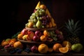 Big pyramid of different fresh juicy tasty fruits, AI Generated Royalty Free Stock Photo