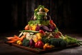 Big pyramid of different fresh juicy tasty fruits, AI Generated Royalty Free Stock Photo