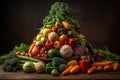 Big pyramid of different fresh juicy tasty fruits, AI Generated Royalty Free Stock Photo