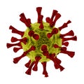 Big realistic macro yellow coronavirus and virus, bacterium with red spikes sucker under the microscope isolated on white backgrou