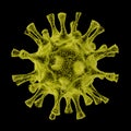 Big realistic macro yellow coronavirus and virus, bacterium spikes sucker under the microscope isolated on black background