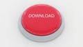 Big red button with download inscription. Conceptual 3D rendering Royalty Free Stock Photo