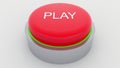 Big red button with play inscription being pushed. Conceptual 3D rendering Royalty Free Stock Photo