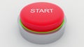 Big red button with start inscription being pushed. Conceptual 3D rendering