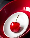 Big red cherry on a white saucer. Royalty Free Stock Photo