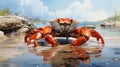 Big Red Crab: Realistic Seascapes And Charming Character Illustrations