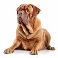 Big red dog breed Dogue de Bordeaux isolated on white close-up,