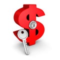 Big red dollar symbol with lock key. business success concept Royalty Free Stock Photo