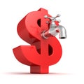 Big red dollar symbol with metallic water tap