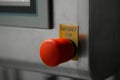 Big red emergency button or stop button for manual pressing. Emergency Stop for Safety.