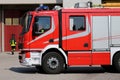 big red fire engine truck during a fire drill Royalty Free Stock Photo