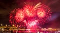 Big red fireworks in front of Quebec City Royalty Free Stock Photo