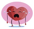 Big red heart crying vector illustration in violet circle Royalty Free Stock Photo