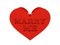 Big red heart. Phrase MARRY ME cutout inside.