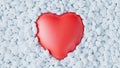 Big red heart pops from the pool with many white polygonal hearts. Valentines day. 3d render illustration