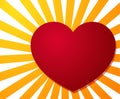 Big red heart on stripe burst background