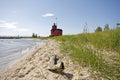 Big Red Lighthouse on Lake Michigan Royalty Free Stock Photo