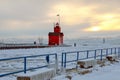 Big Red lighthouse in winter Royalty Free Stock Photo