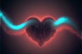 Big red love hearts with light wave, motion holidays, romantic and Valentines style background. Generative ai illustration