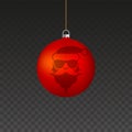 Big Red Matt Christmas Tree Ball. Modern Santa Portrait. Merry Christmas and Happy New Year Symbol. Vector Illustration