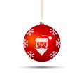 Big Red Matt Christmas Tree Ball. Santa Portrait. Merry Christmas and Happy New Year Symbol. Vector Illustration