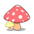 Big red mushroom and little yellow mushroom. pair of mushroom. vector illustration Royalty Free Stock Photo