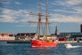 Big red old sailing ship in Amaliehaven Royalty Free Stock Photo